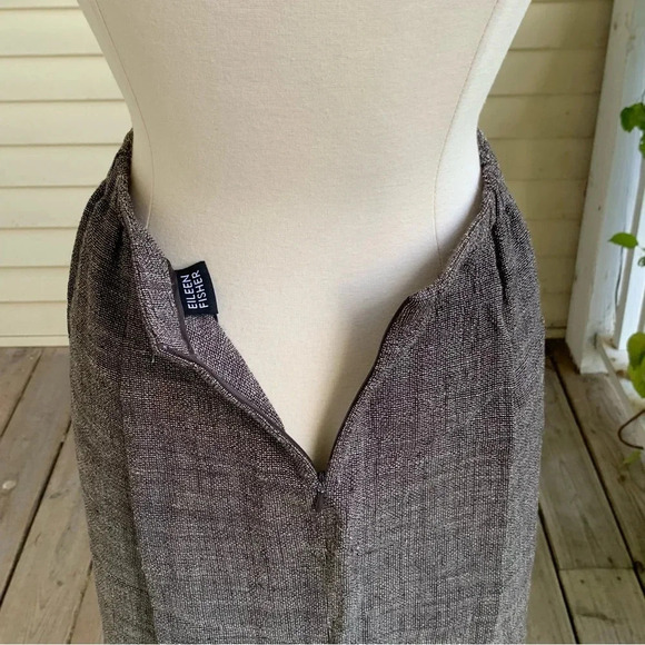 EILEEN FISHER Hopsack Weave Skirt Large Linen Rayon Brown Classic Italian Fabric - Picture 5 of 7